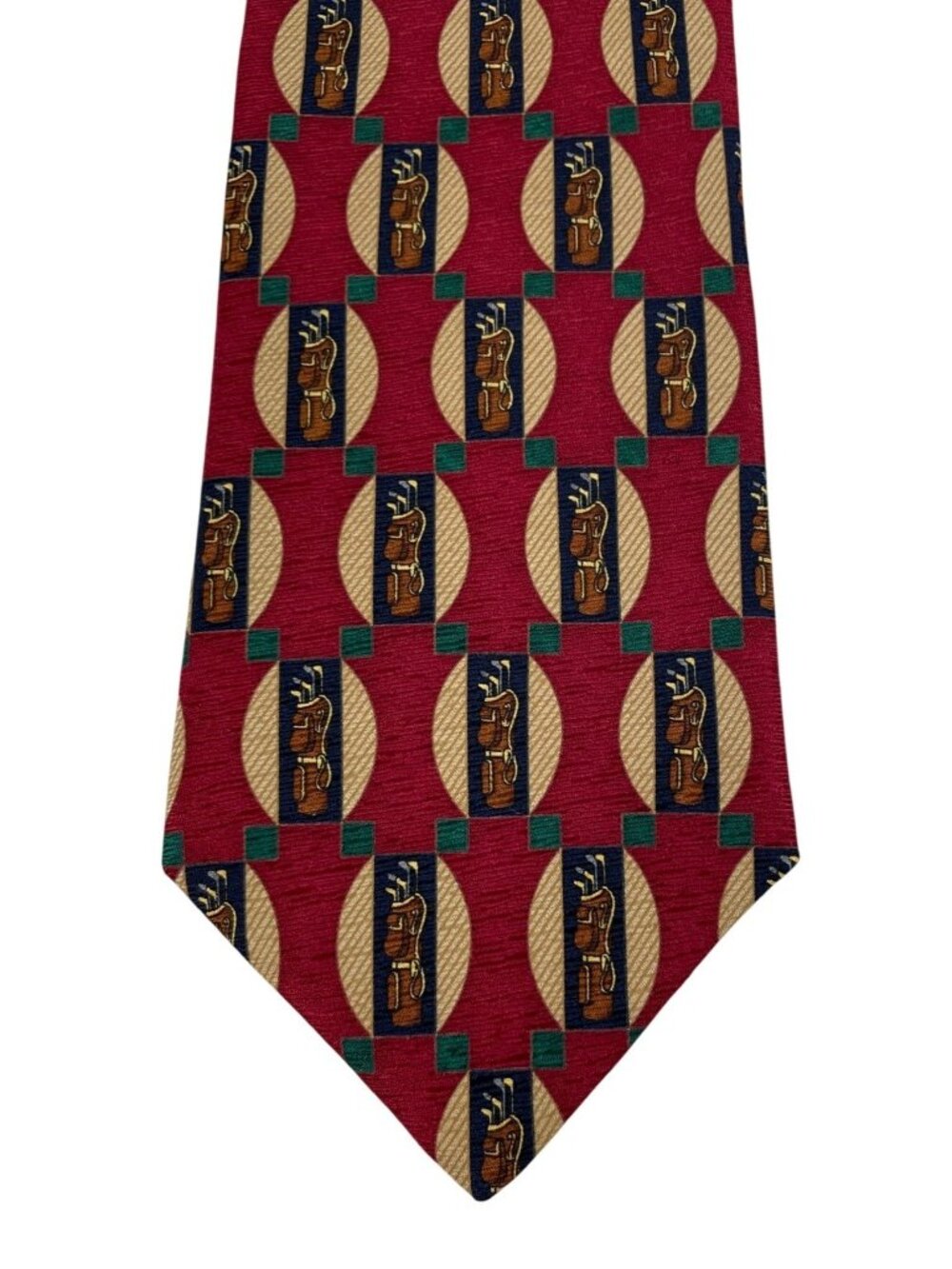 Nicklaus Red & Green Golf Bag Theme 100% Silk Mens Tie Necktie